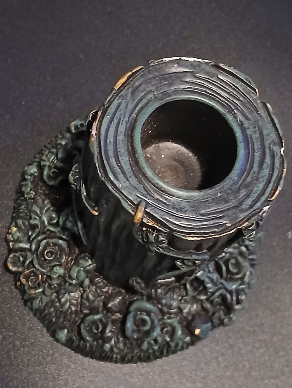 Antique-Style Floral Candle Holder in Patina Green